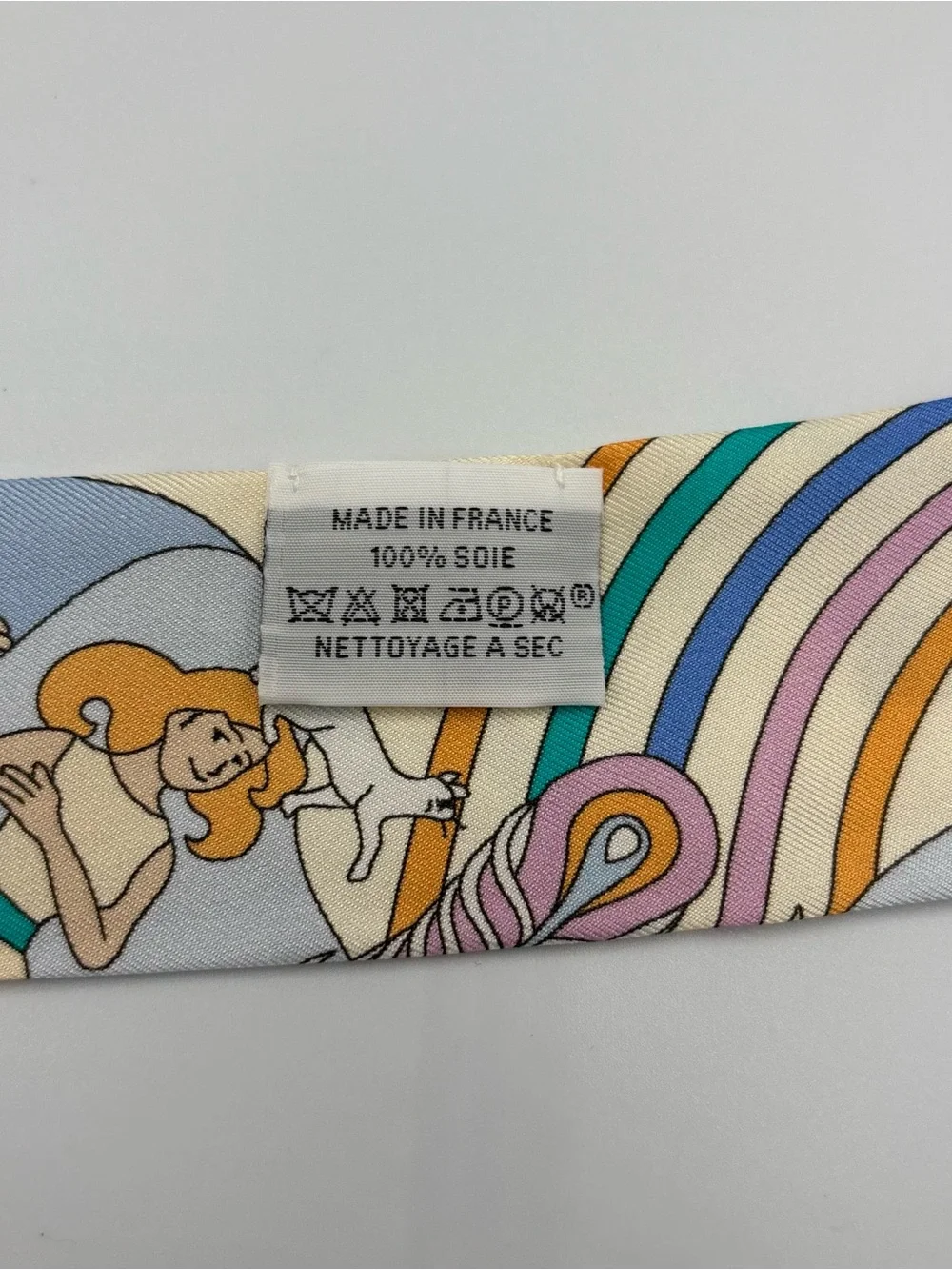 Hermès Twilly Carrés Volants Gris Perle Multicolor Scarf Ribbon Hair Tie - Picture 5 of 6